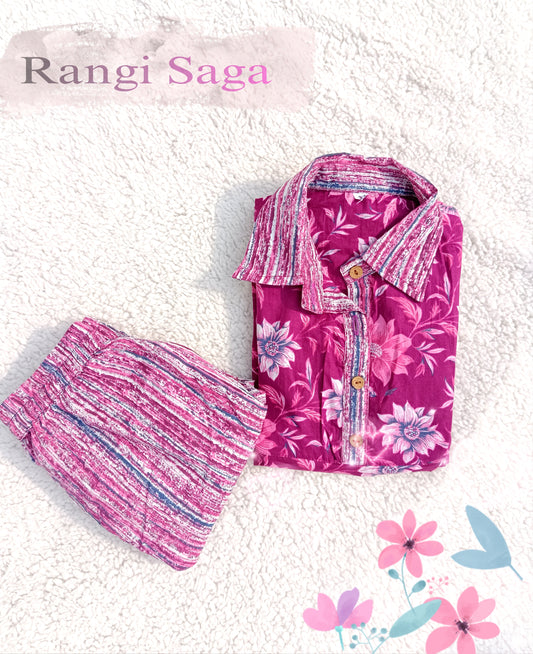 Flower Print Wine colour Cord Set