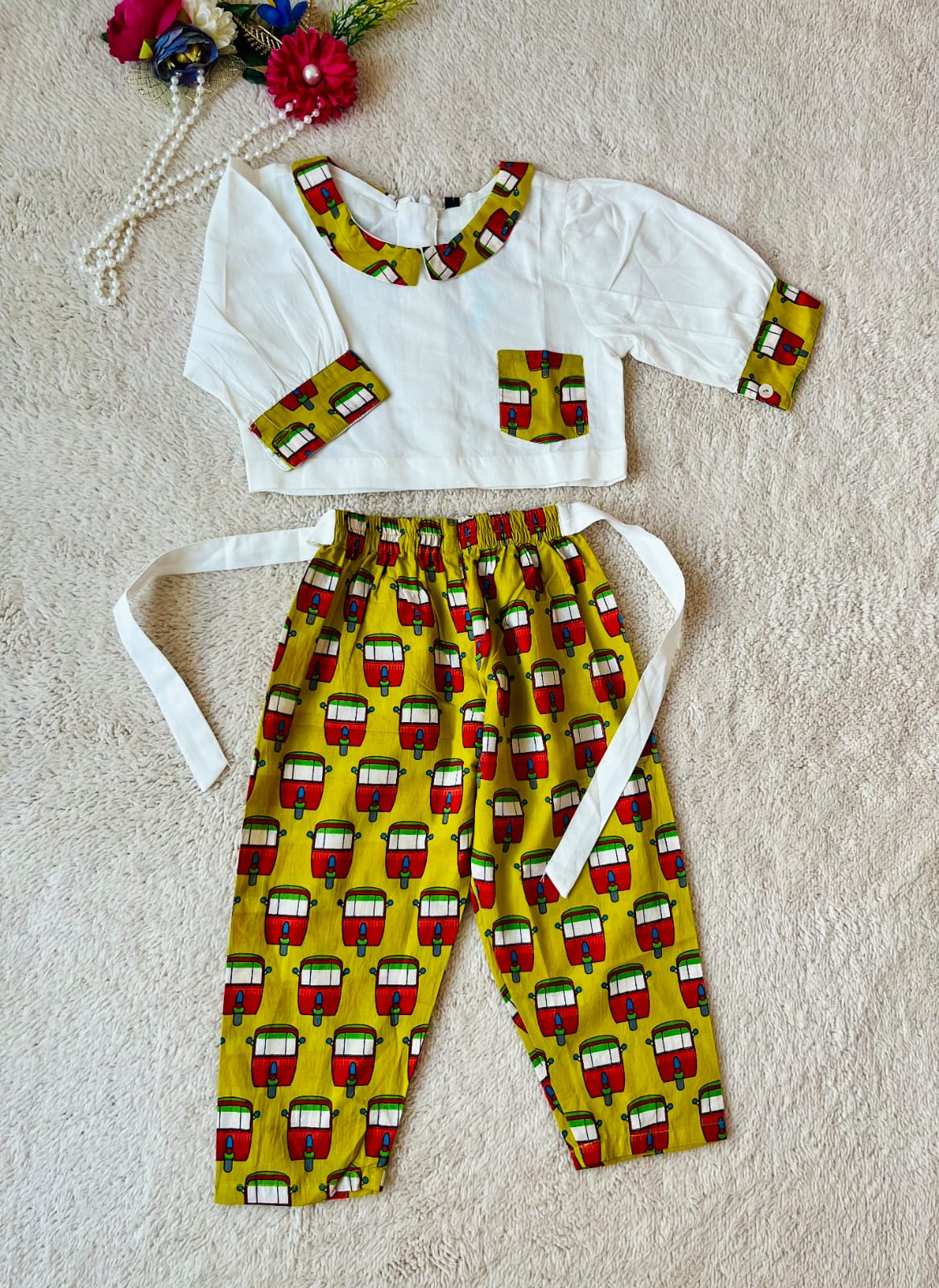 Auto printed mustard colour cord set