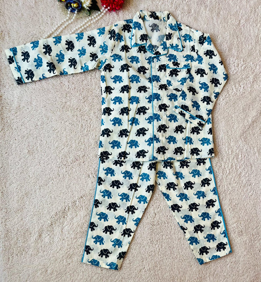 Black & Blue Colour  Elephant Printed Night suit