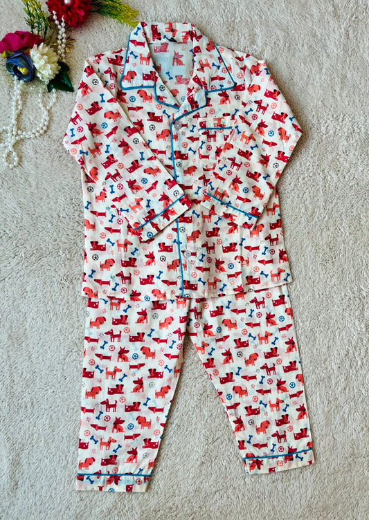Blue Colour Dog Bone Print Night Suit